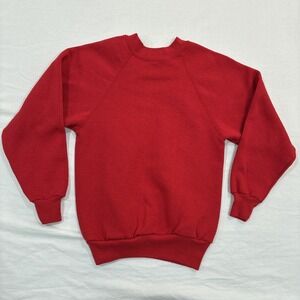 Vintage Tultex Sweater Youth‎ Small Red Made in USA Raglan Sweatshirt Blank 90s